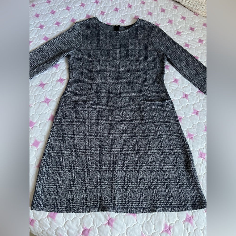 41 Hawthorn Aniya Jacquard Knit Navy and White Plaid  3/4 Sleeve Dress Women’s L